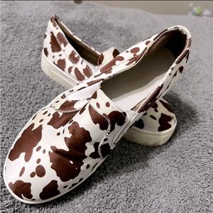 Cow Print Platform Slip-Ons